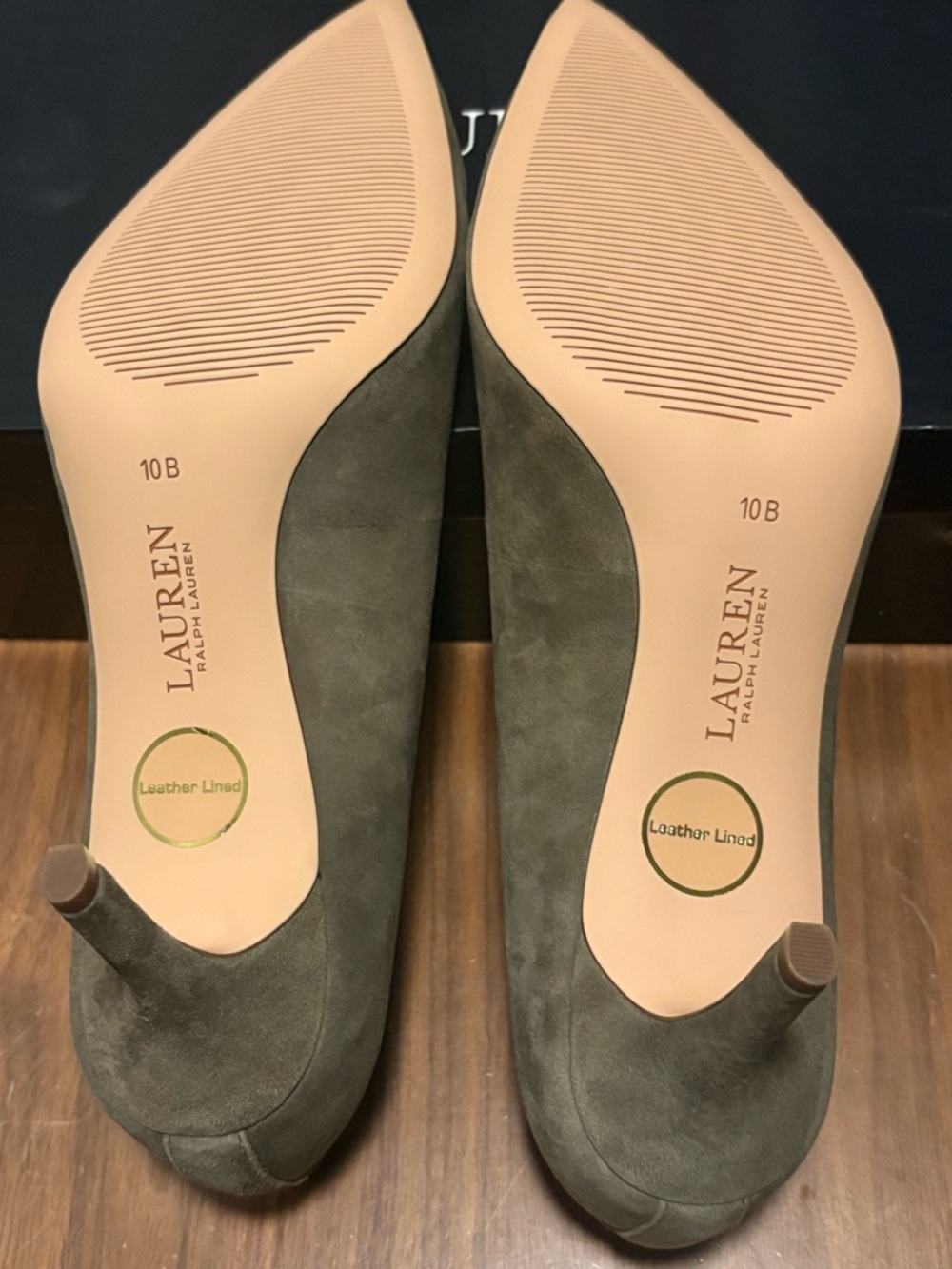 Lauren Ralph Lauren Olive Green Suede Pointed-Toe Pumps - Picture 5 of 7